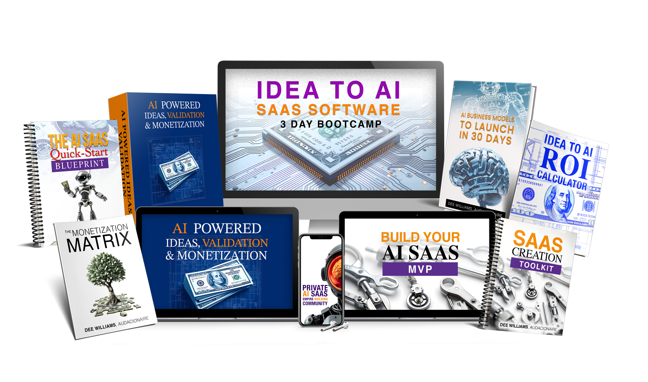 Graphic: the full product and book mockup stack